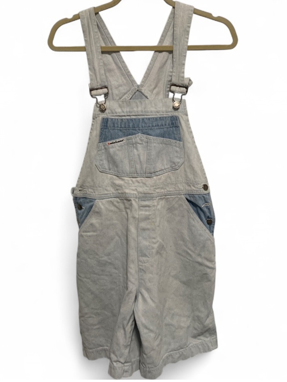 Y2K London Light Wash Striped Denim Short Overalls